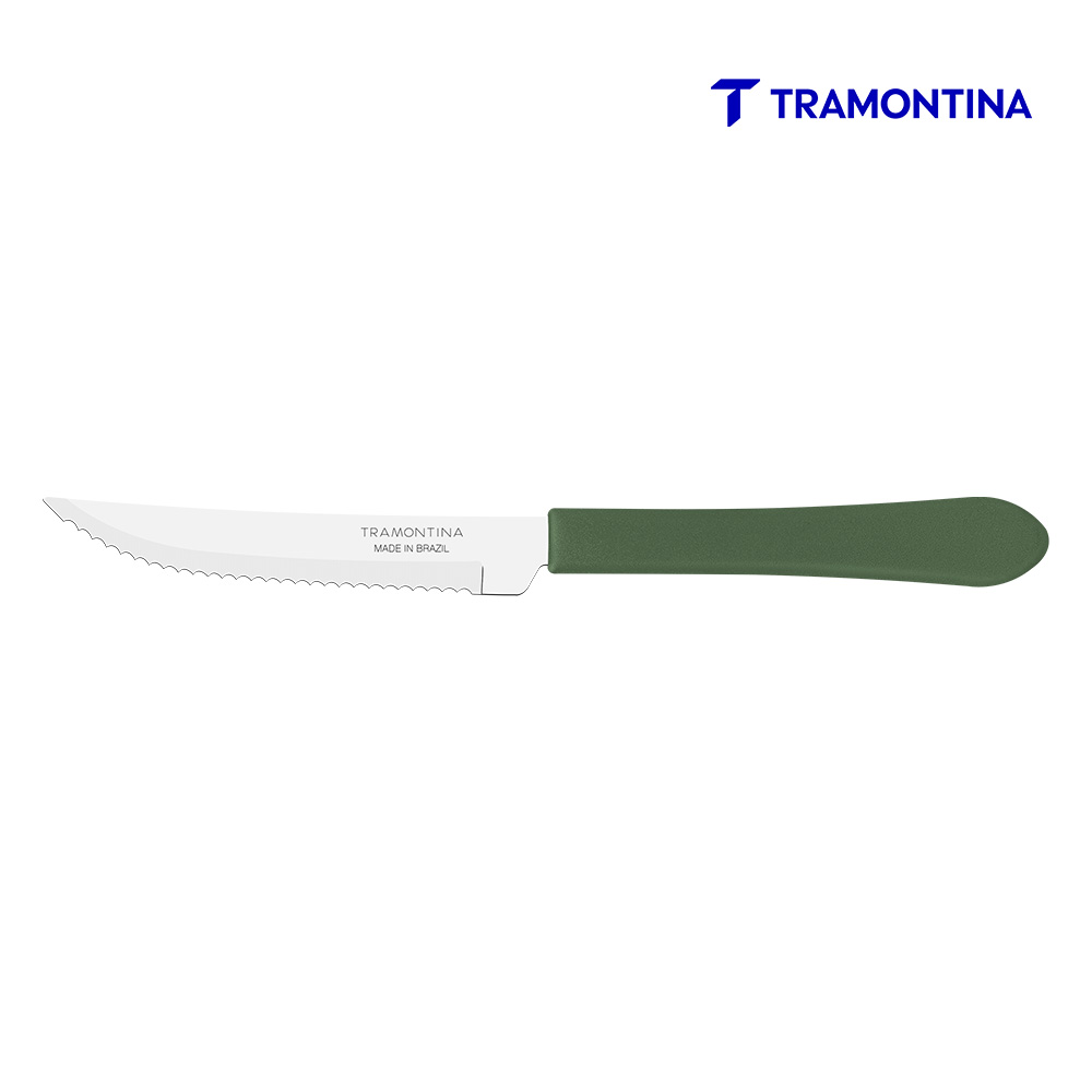 FACA PARA CHURRASCO TRAMONTINA LEME COM LÂMINA EM AÇO INOX E CABO DE POLIPROPILENO VERDE 4” ENCARTELADO
