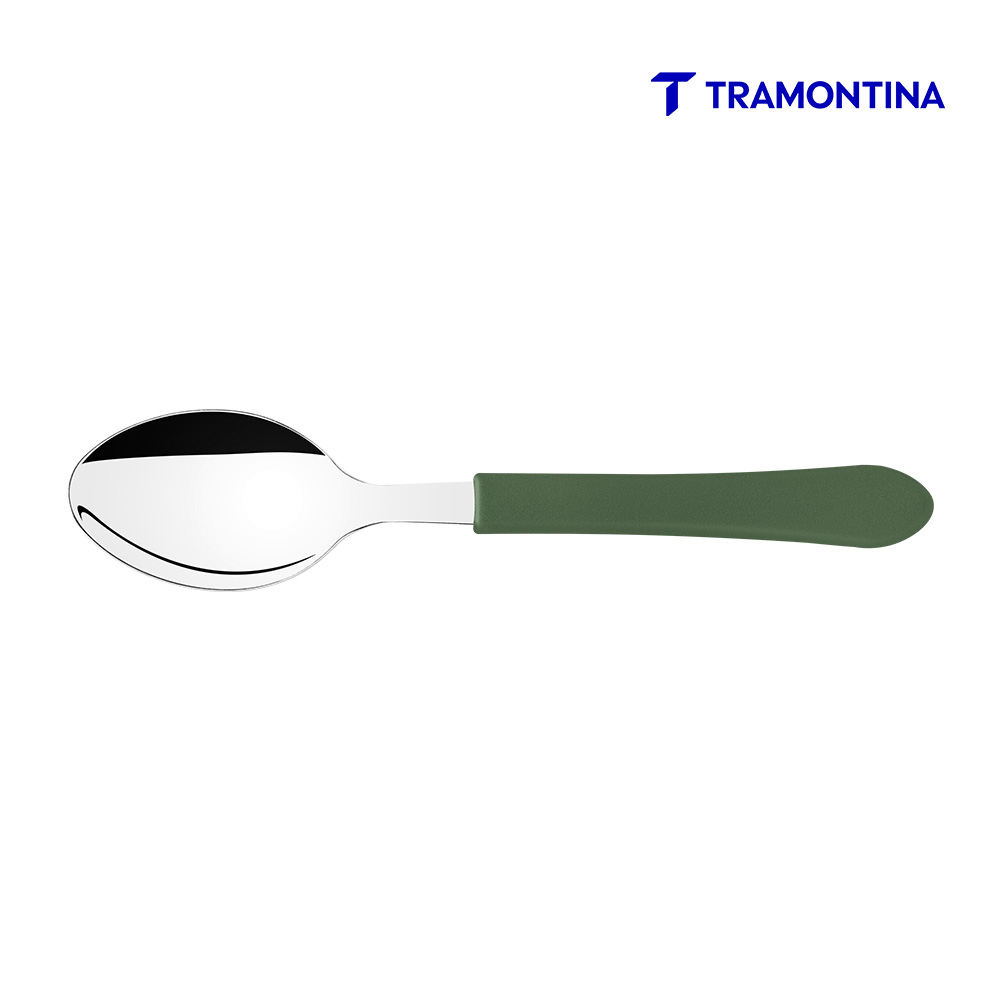 COLHER DE MESA TRAMONTINA LEME COM LÂMINA EM AÇO INOX E CABO DE POLIPROPILENO VERDE - ENCARTELADO