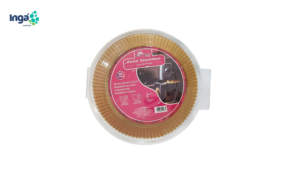 FORMA INGA PAPEL REDONDA P/AIR FRYER ANTIADERENTE 20X4,5CM C/50 UNIDADES