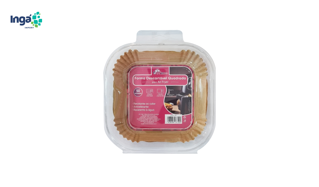 FORMA INGA PAPEL QUADRADA P/AIR FRYER ANTIADERENTE 20X4,5CM C/50 UNIDADES