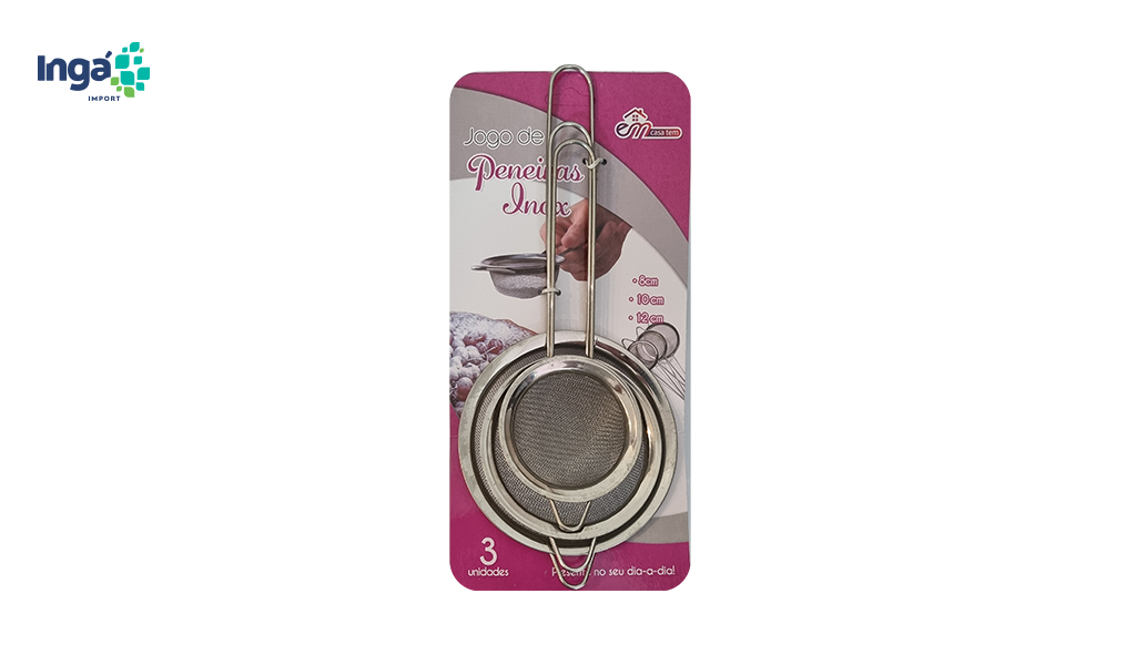JOGO DE PENEIRAS INGA REDONDA INOX 8CM-10CM-12CM C/03 PEÇAS