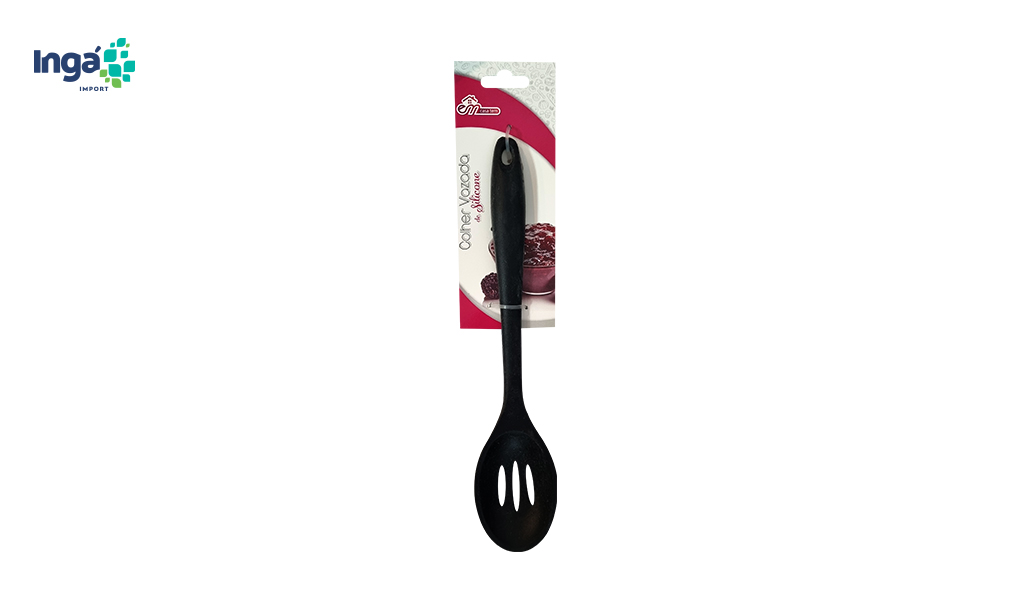 COLHER INGA SILICONE VAZADA 28X5,7X2CM PRETO