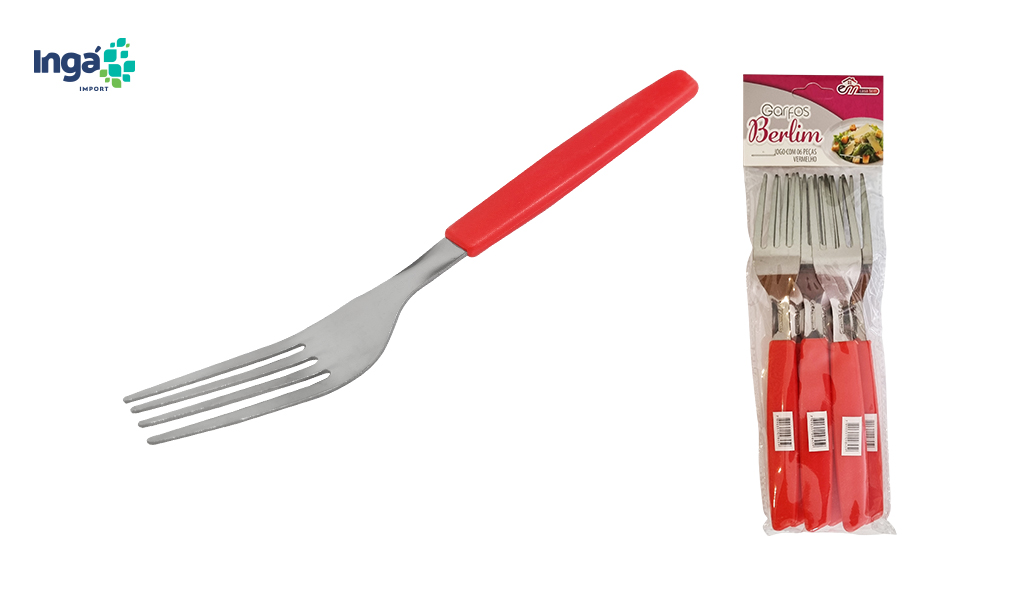 CONJUNTO GARFO INGA MESA BERLIM CABO VERMELHO C/06 PECAS