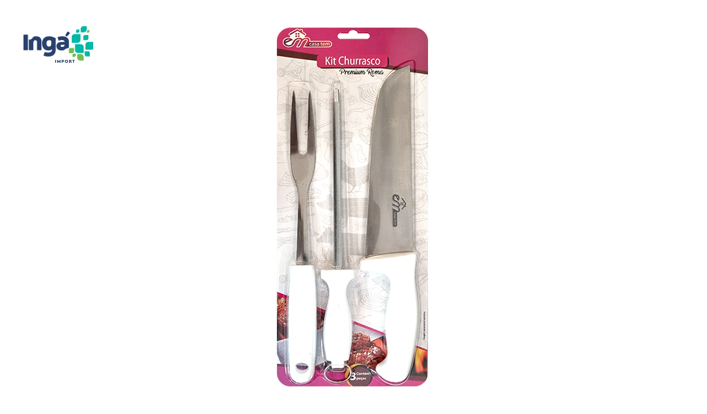 JOGO DE CHURRASCO INGA PREMIUM ROMA FACA/CHAIRA/GARFO C/03 PECAS