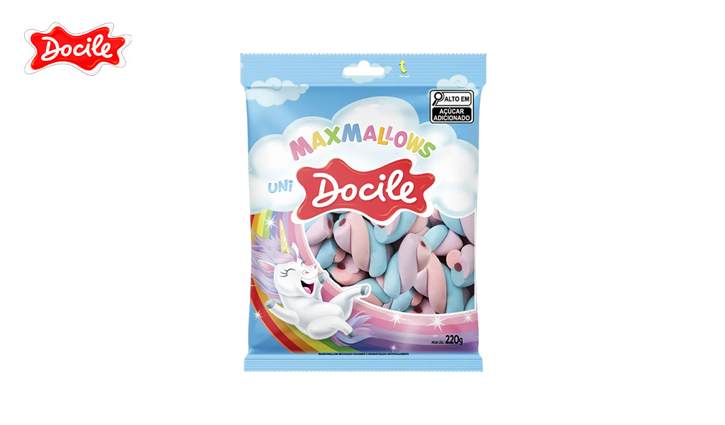 MAXMALLOWS DOCILE RECHEADO TWIST UNICORNIO BAUNILHA COM MORANGO 220G