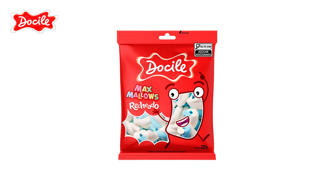 MAXMALLOWS DOCILE RECHEADO TWIST BAUNILHA COM MORANGO AZUL/BRANCO 220G