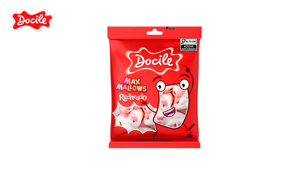 MAXMALLOWS DOCILE RECHEADO TWIST BAUNILHA COM MORANGO ROSA/BRANCO 220G