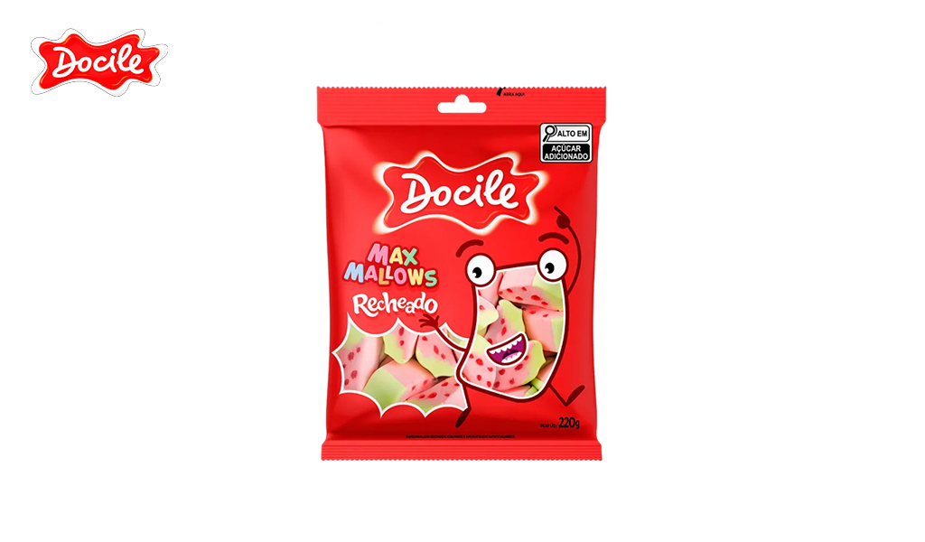 MAXMALLOWS DOCILE RECHEADO MORANGO 220GR