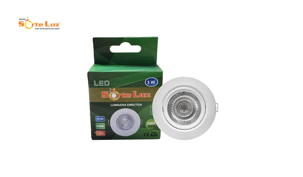 SPOT SORTELUZ LED SUPIMPA 3W EMBUTIR REDONDO 6400K - (LUZ AMARELA)
