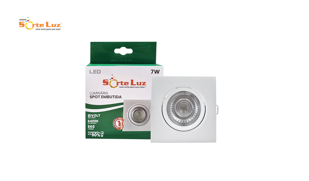 SPOT SORTELUZ LED SUPIMPA 7W EMBUTIR QUADRADO 6400K - (LUZ BRANCA)
