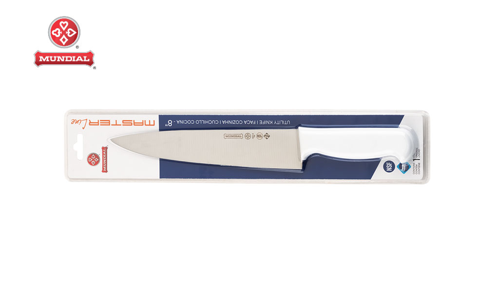 FACA MUNDIAL P/COZINHA LINE MASTER 8” C/CABO PLASTICO BRANCO