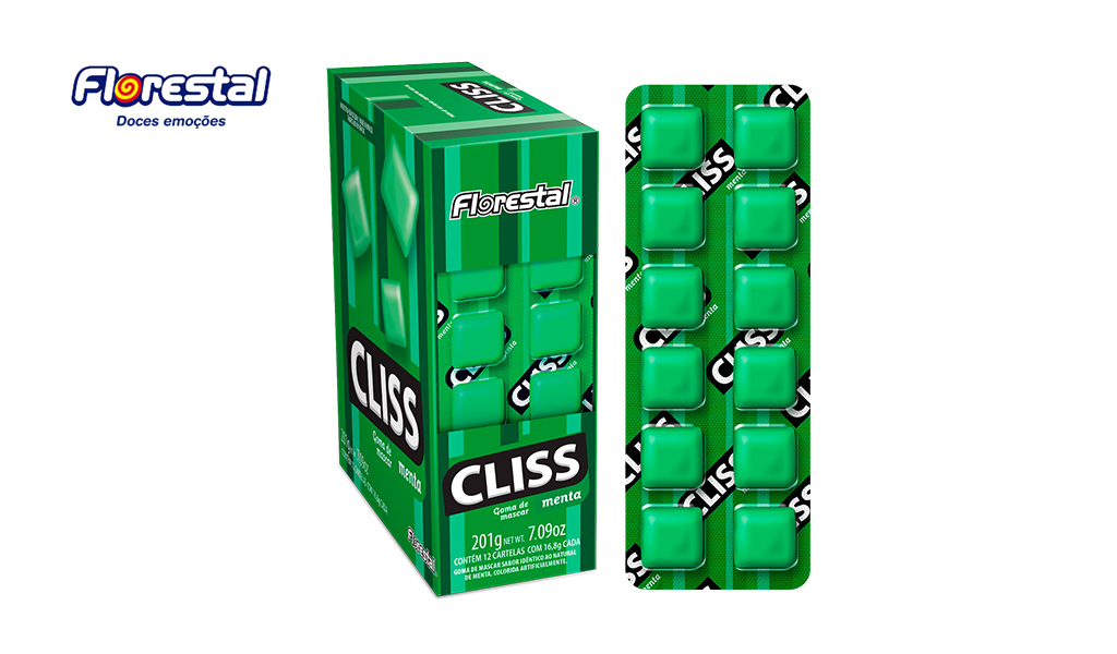 CHICLETE FLORESTAL CLISS CARTELA MENTA 16,8G C/12 UNIDADES