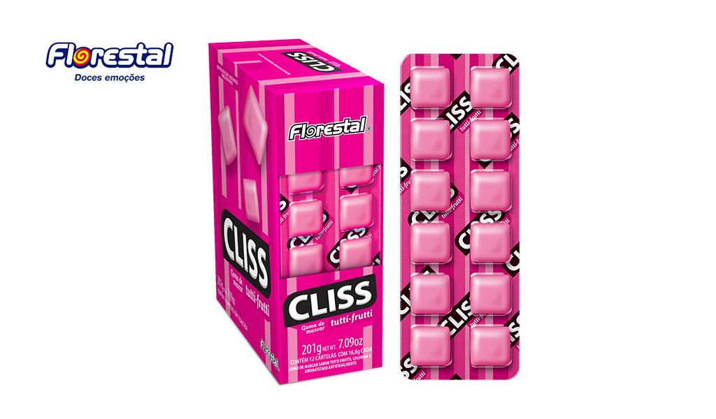 CHICLETE FLORESTAL CLISS CARTELA TUTTI-FRUTTI 16,8G C/12 UNIDADES