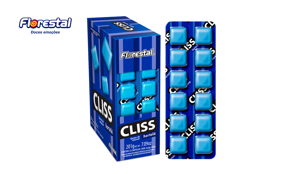 CHICLETE FLORESTAL CLISS CARTELA HORTELÃ 16,8G C/12 UNIDADES