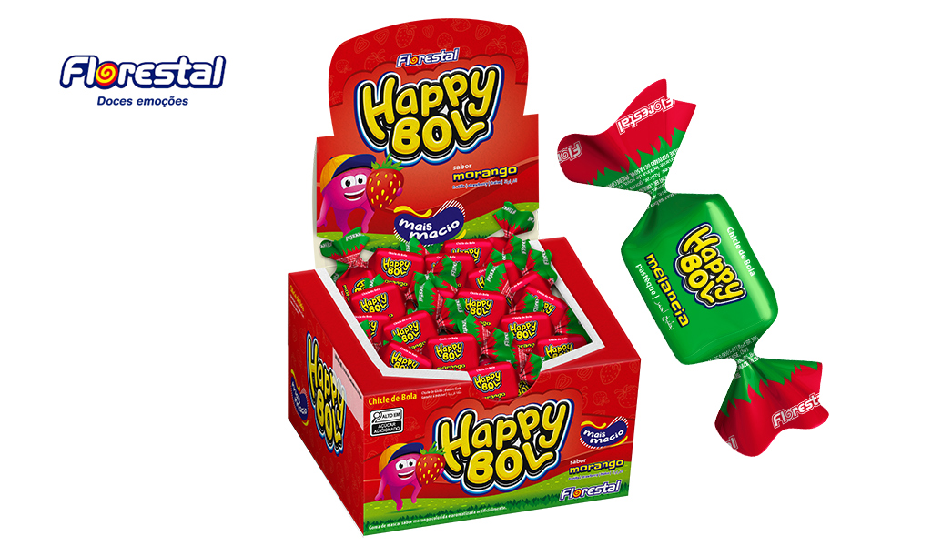 CHICLETE FLORESTAL HAPPY BOL MORANGO 140G