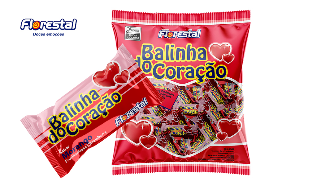 BALA (BALINHA) FLORESTAL CORACAO MORANGO 500GR