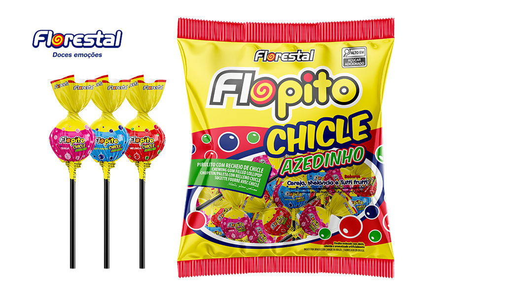 PIRULITO FLORESTAL FLOPITO CHICLETE AZEDINHO SORTIDO 500G