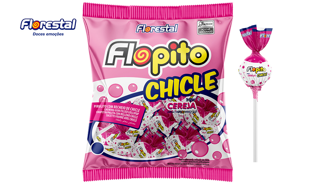 PIRULITO FLORESTAL FLOPITO CHICLETE CEREJA 500G