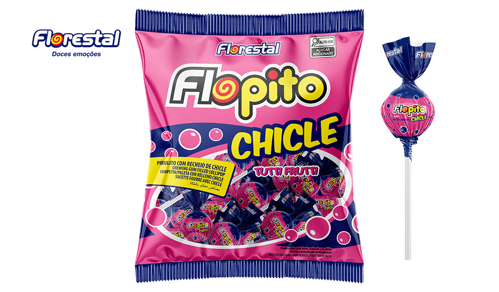 PIRULITO FLORESTAL FLOPITO CHICLETE TUTTI-FRUTTI 500G
