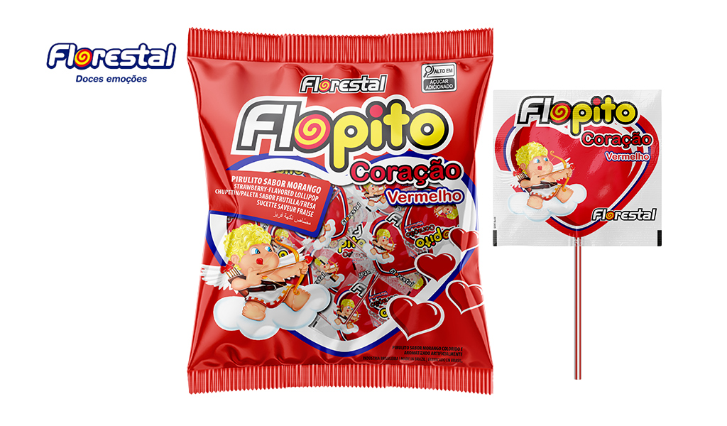 PIRULITO FLORESTAL FLOPITO CORACAO VERMELHO MORANGO 500G