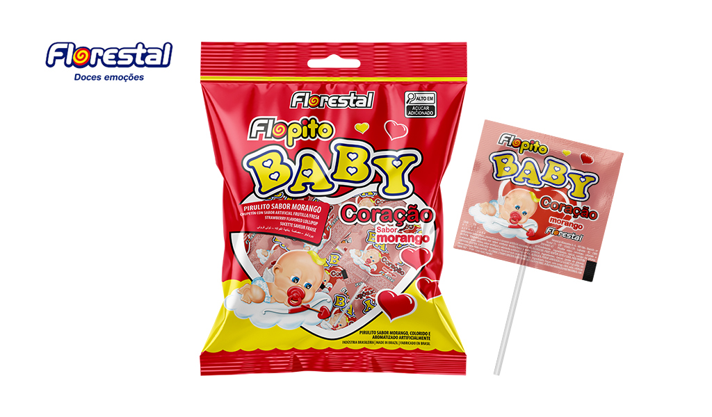 PIRULITO FLORESTAL FLOPITO BABY CORACAO MORANGO 200G