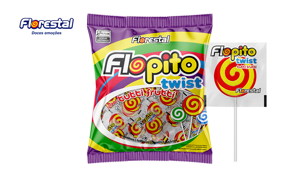 PIRULITO FLORESTAL TWIST VERMELHO E AMARELO TUTTI-FRUTTI 450G