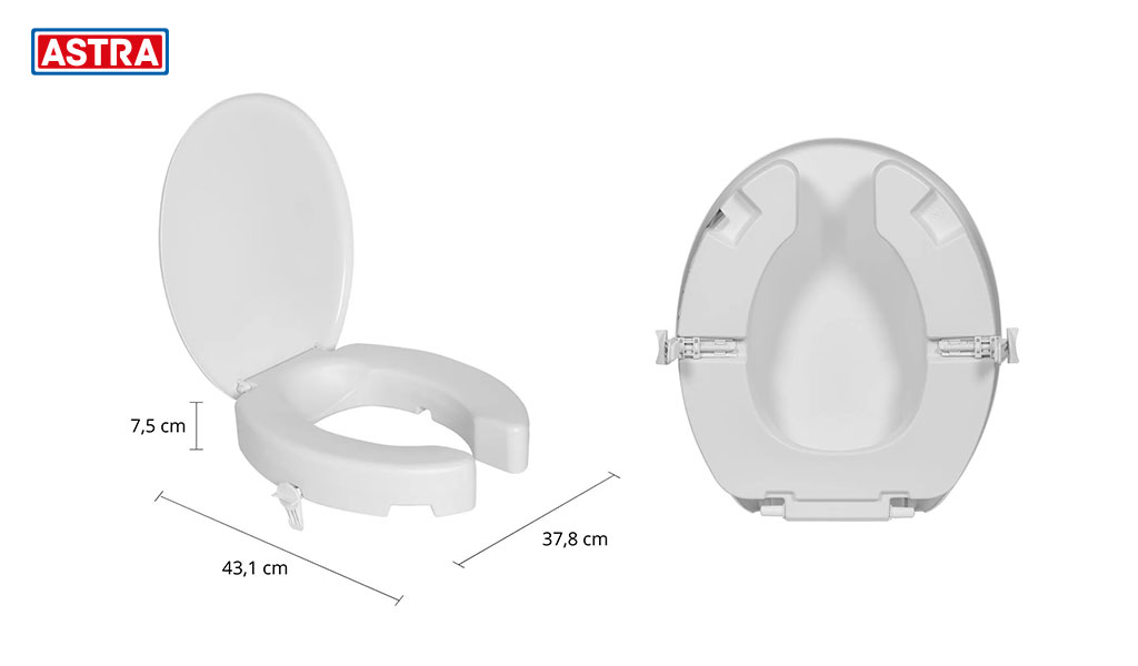 ASSENTO ASTRA SANITARIO OVAL ELEVADO C/TRAVA DE 7,5CM C/TAMPA - BRANCO - COMPLETO ARCO E TAMPA.
