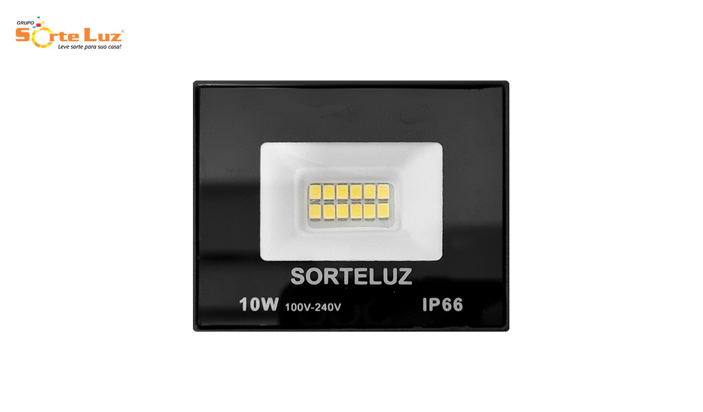 REFLETOR SORTELUZ LED SLIM 10W ALUMINIO PRETO - 6400K LUZ BRANCA