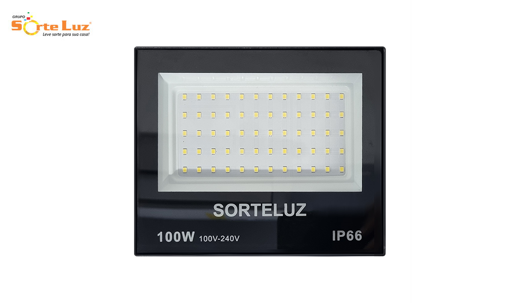 REFLETOR SORTELUZ LED SLIM 100W ALUMINIO PRETO - 6400K LUZ BRANCA