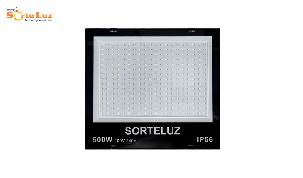 REFLETOR SORTELUZ LED SLIM 500W ALUMINIO PRETO - 6400K LUZ BRANCA