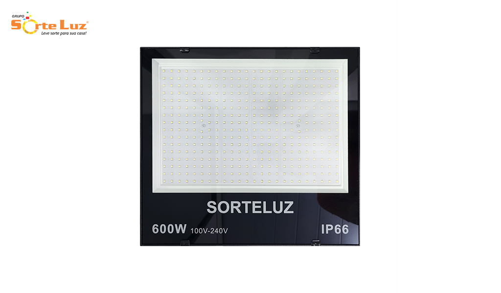 REFLETOR SORTELUZ LED SLIM 600W ALUMINIO PRETO - 6400K LUZ BRANCA
