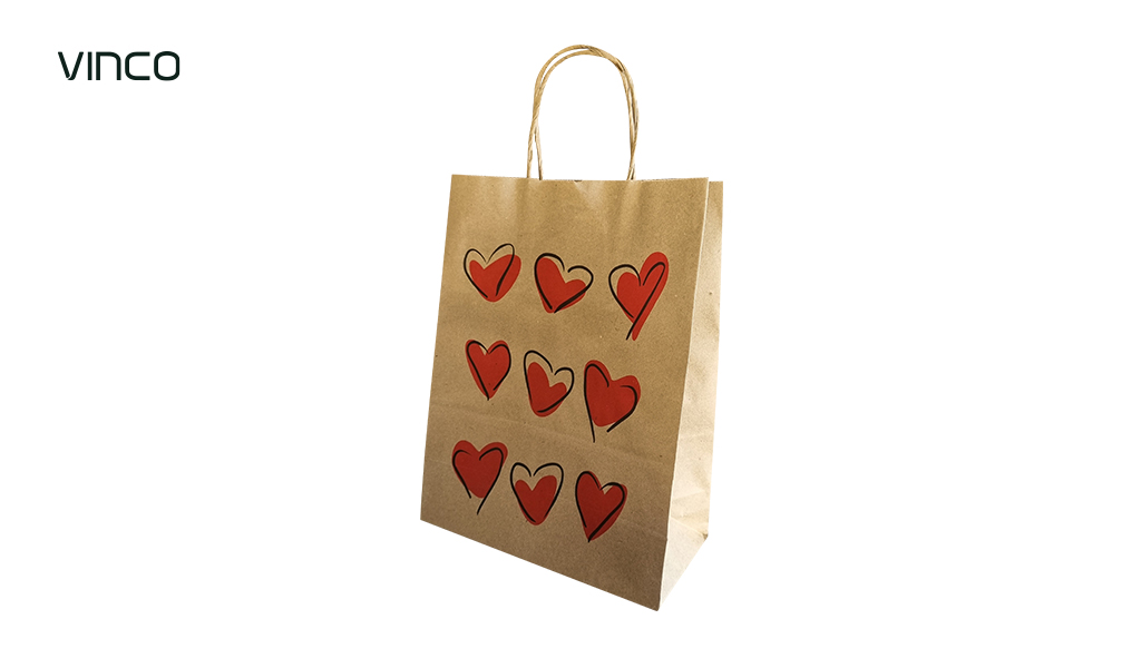 SACOLA KRAFT VINCO 26X21X9MM TAMANHO P COM IMPRESSAO ”CORAÇÕES” COM 10 UNIDADES