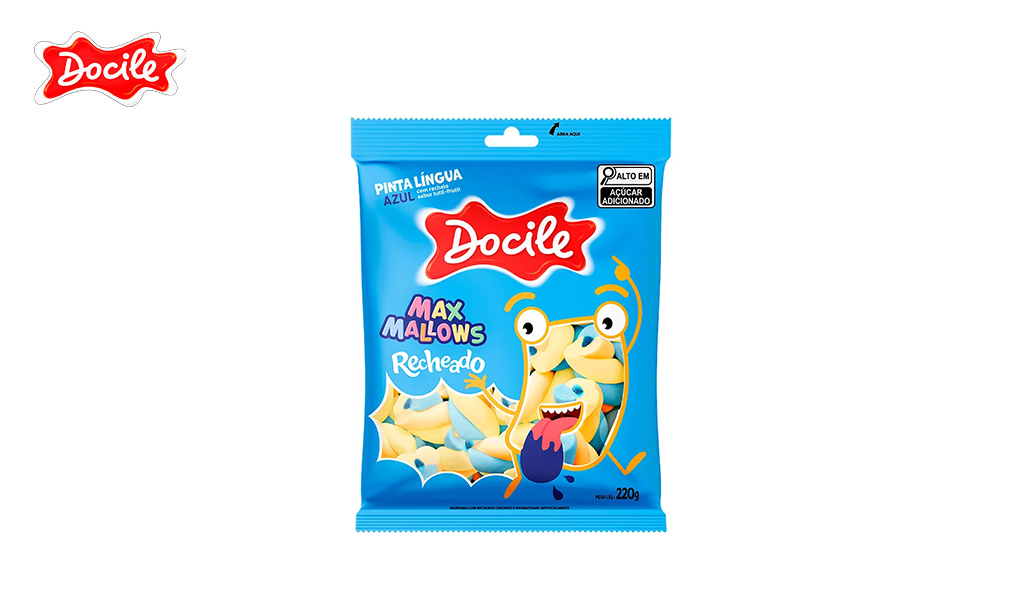 MAXMALLOWS DOCILE RECHEADO TWIST HALLOWEEN PINTA LÍNGUA AZUL BAUNILHA 220GR