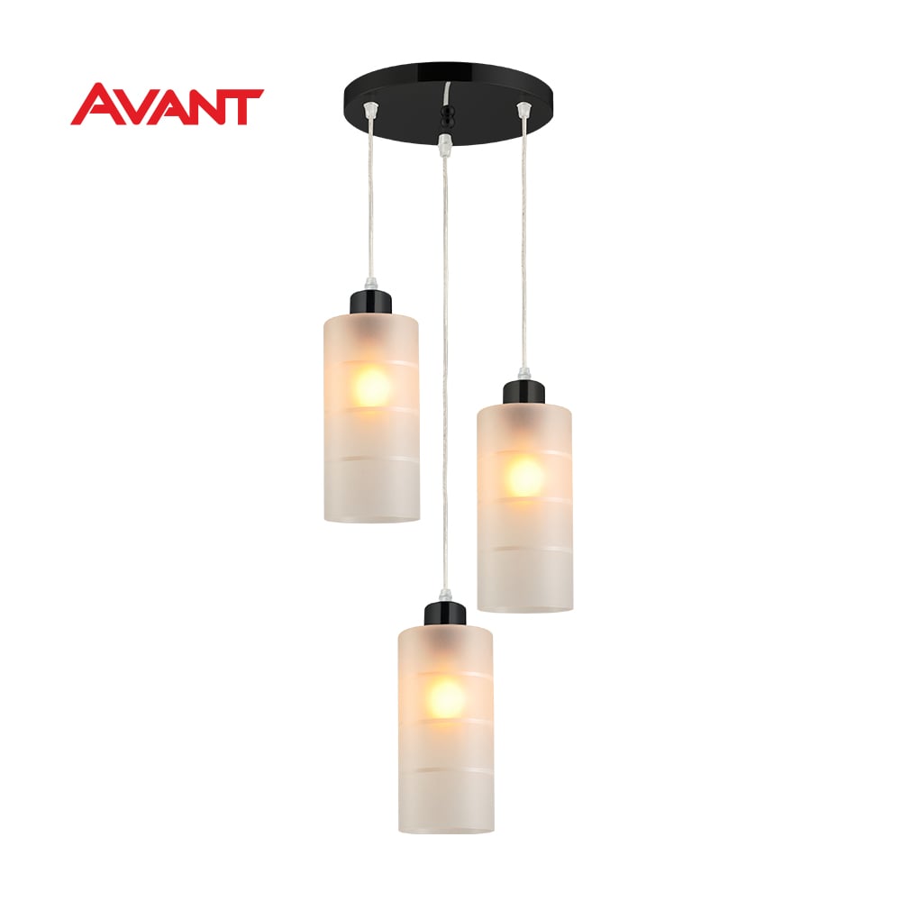 LUMINARIA PENDENTE AVANT LINHA PRIMUS MODELO ALBA - 3XE27 PRETO FOSCO