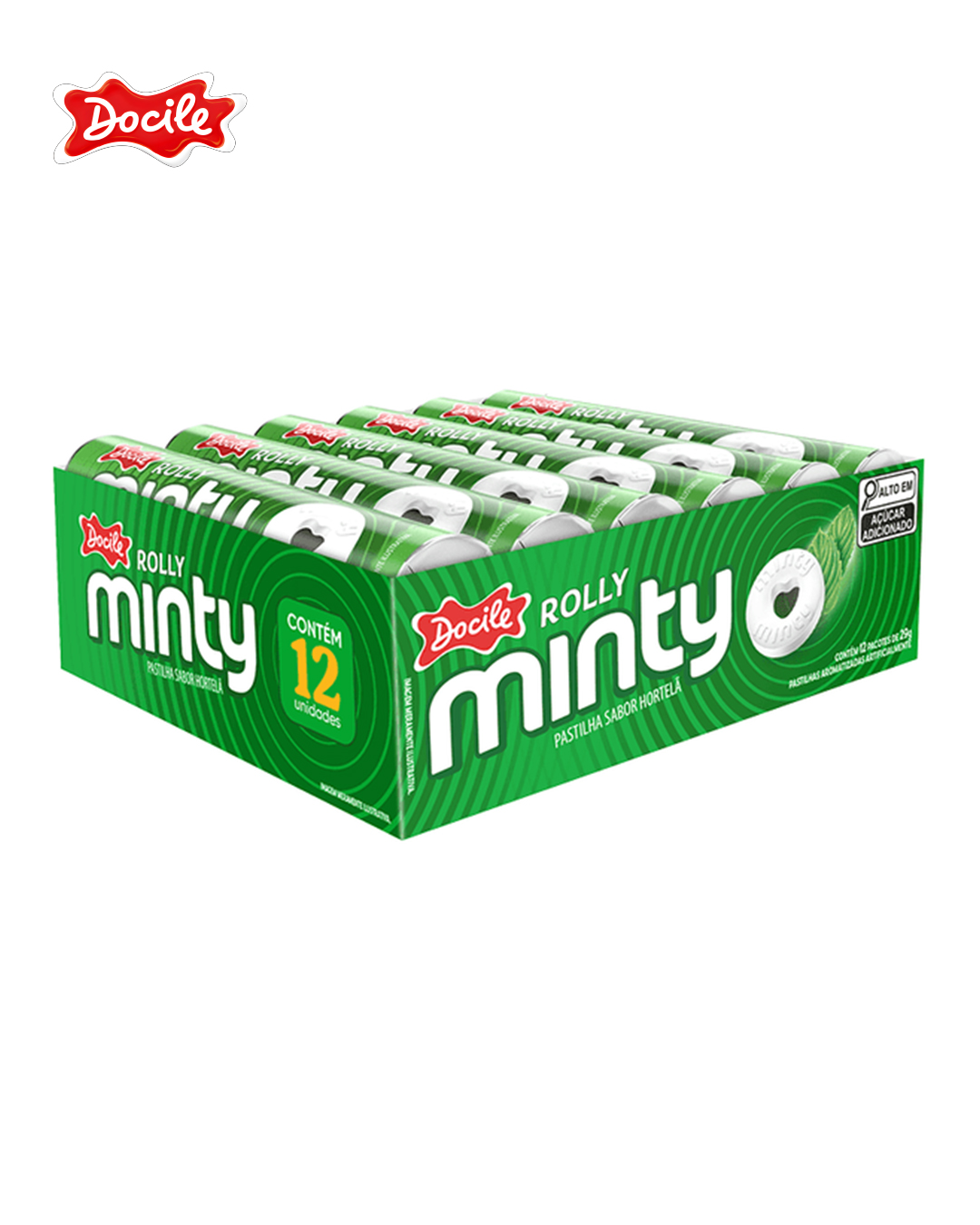 PASTILHA DOCILE ROLLY MINTY HORTELA 29GR - DISPLAY C/12 UNIDADES