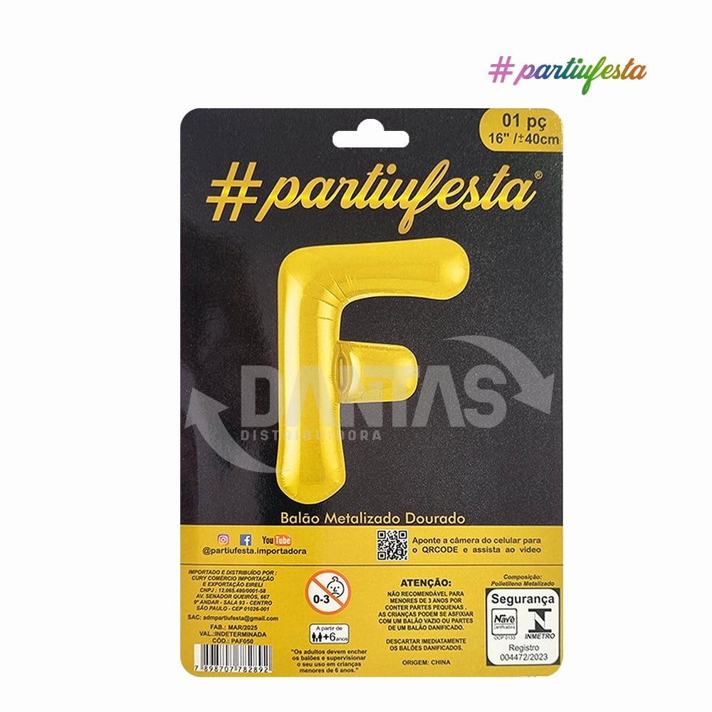 BALAO PARTIUFESTA METALIZADO 16” 40CM LETRA F DOURADO