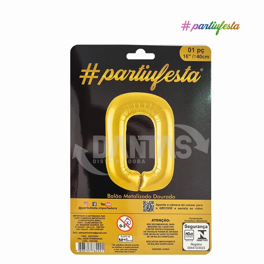 BALAO PARTIUFESTA METALIZADO 16” 40CM LETRA O DOURADO