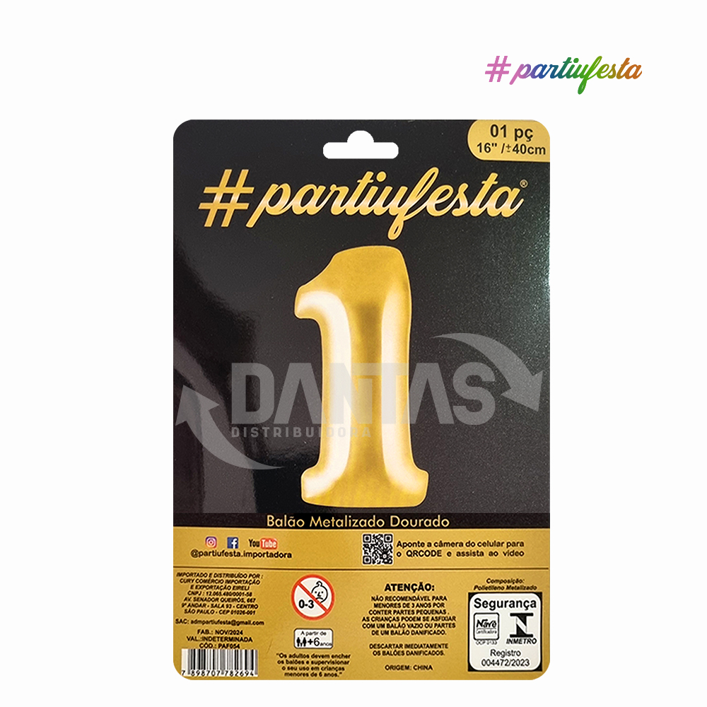 BALAO PARTIUFESTA METALIZADO 16” 40CM N° 1 DOURADO