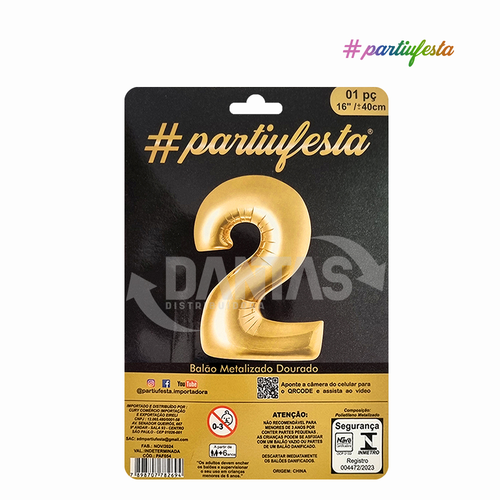 BALAO PARTIUFESTA METALIZADO 16” 40CM N° 2 DOURADO