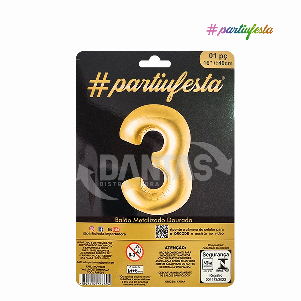 BALAO PARTIUFESTA METALIZADO 16” 40CM N° 3 DOURADO
