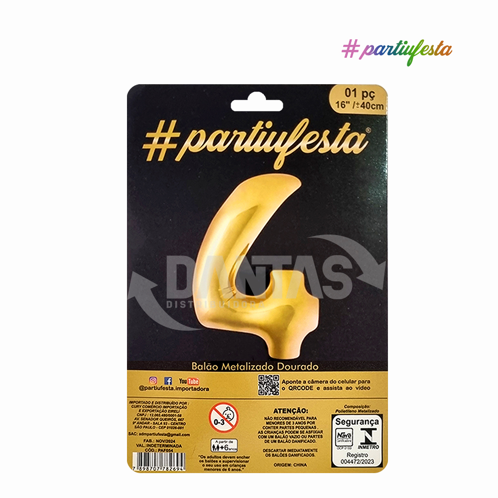BALAO PARTIUFESTA METALIZADO 16” 40CM N° 4 DOURADO