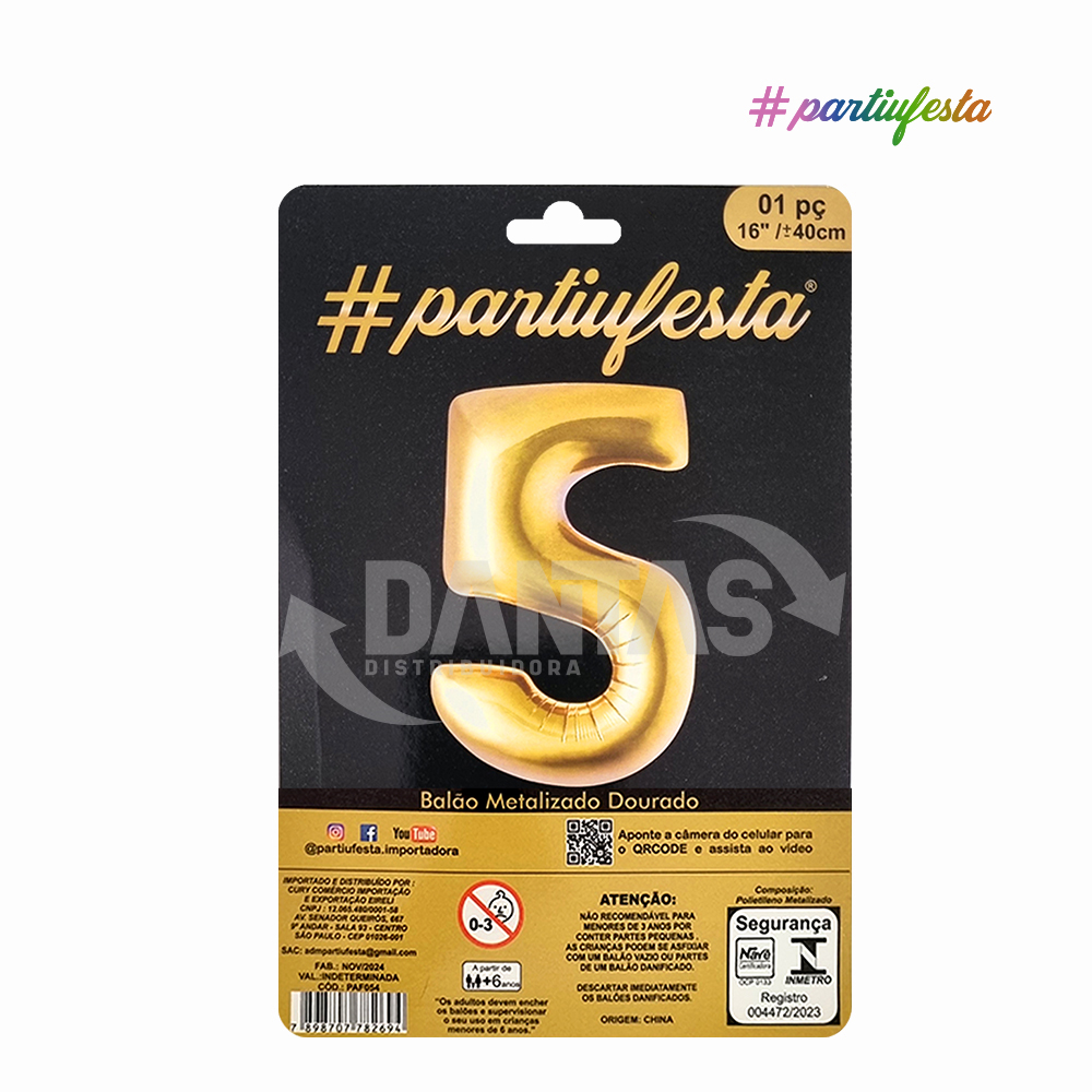 BALAO PARTIUFESTA METALIZADO 16” 40CM N° 5 DOURADO