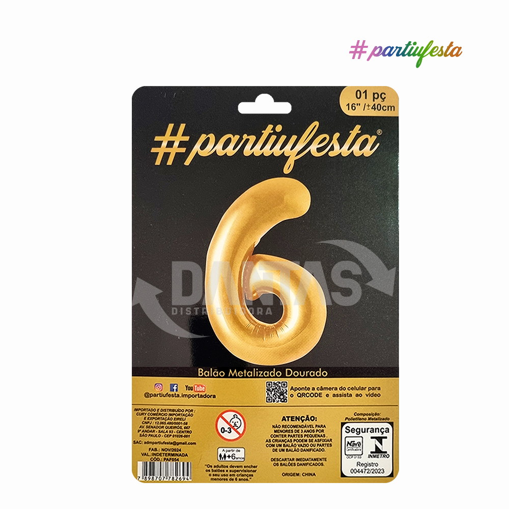 BALAO PARTIUFESTA METALIZADO 16” 40CM N° 6 DOURADO