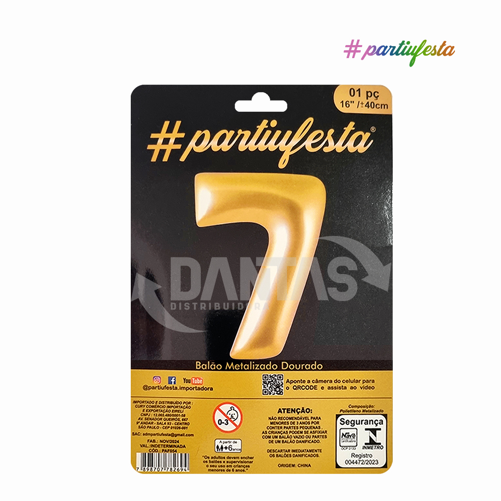 BALAO PARTIUFESTA METALIZADO 16” 40CM N° 7 DOURADO