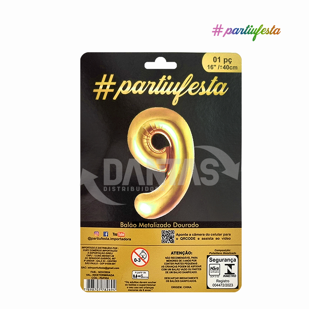 BALAO PARTIUFESTA METALIZADO 16” 40CM N° 8 DOURADO