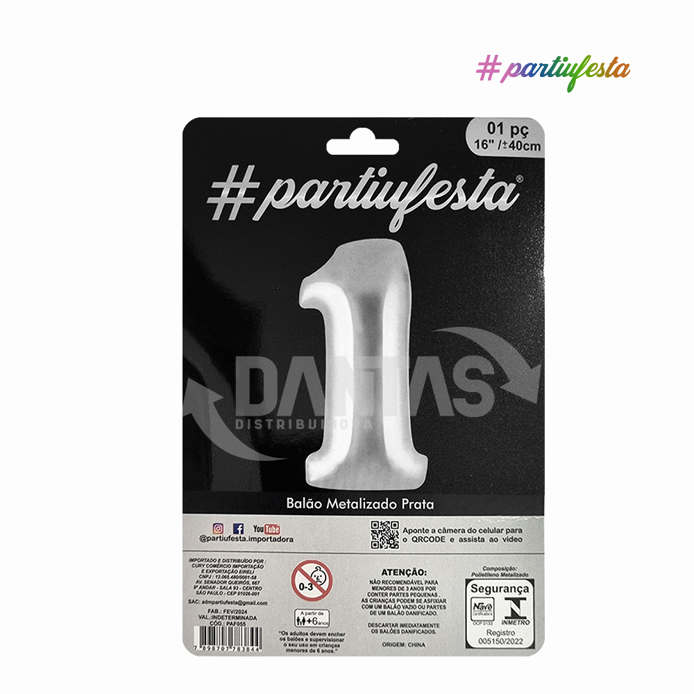 BALAO PARTIUFESTA METALIZADO 16” 40CM N° 1 PRATA