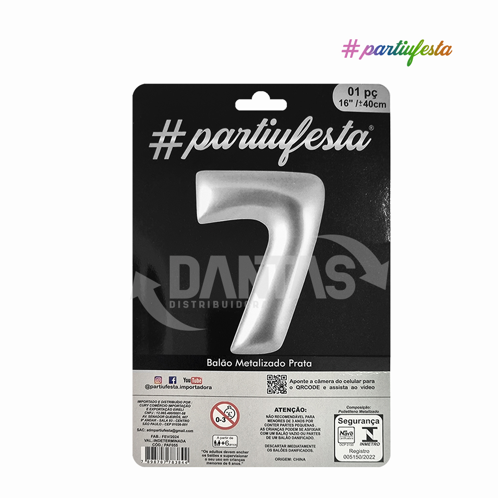 BALAO PARTIUFESTA METALIZADO 16” 40CM N° 7 PRATA