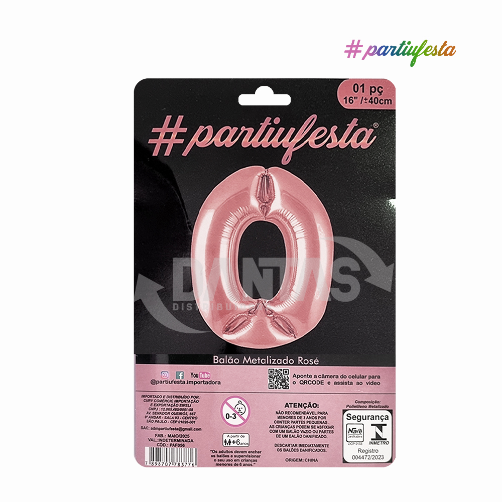 BALAO PARTIUFESTA METALIZADO 16” 40CM N° 0 ROSE