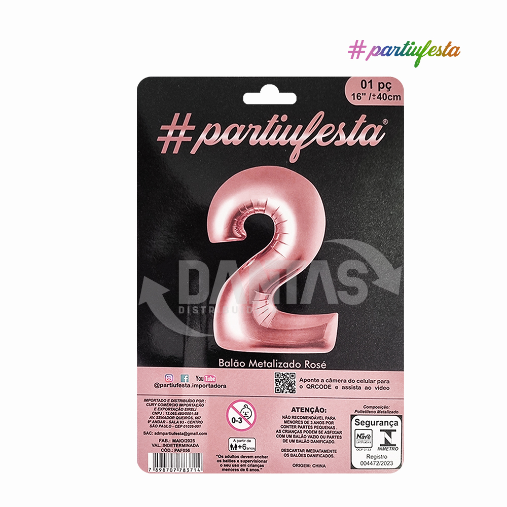 BALAO PARTIUFESTA METALIZADO 16” 40CM N° 1 ROSE