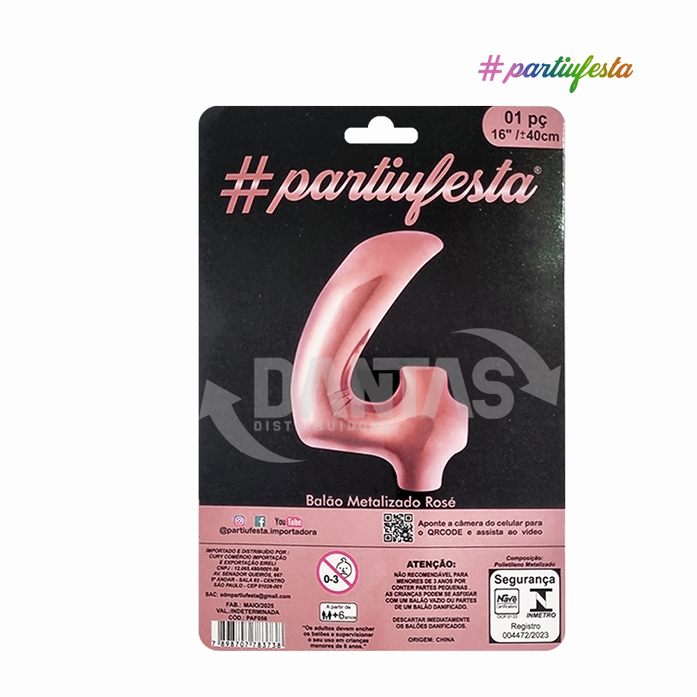 BALAO PARTIUFESTA METALIZADO 16” 40CM N° 4 ROSE